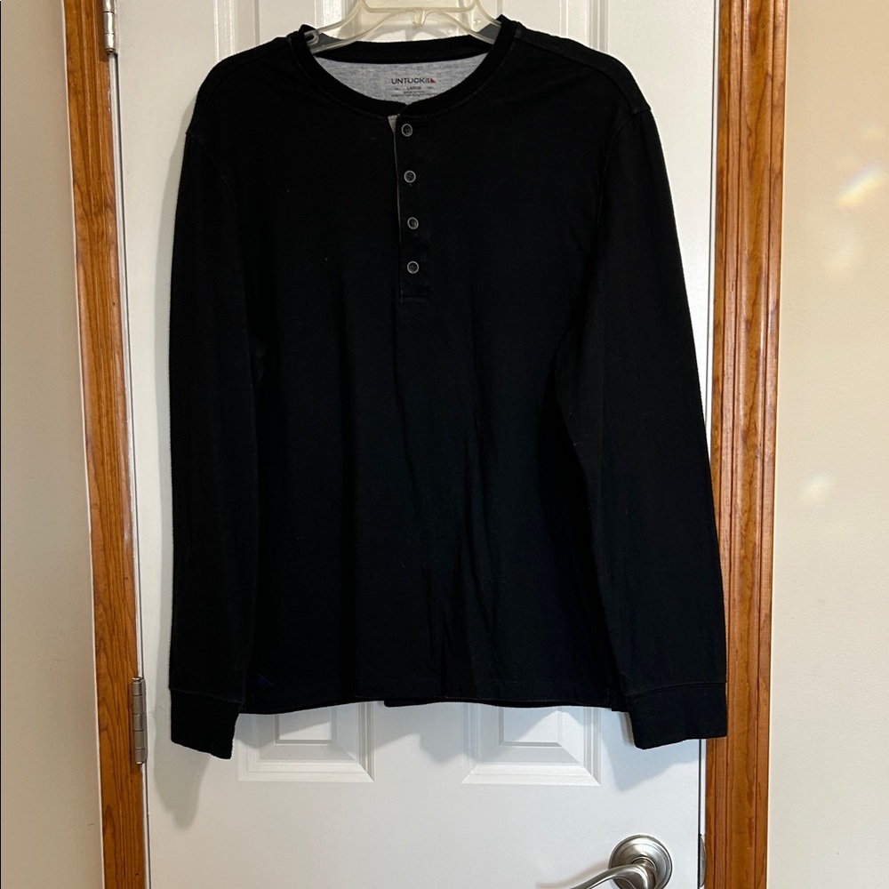 UNTUCKit Men’s Long Sleeve Henley Shirt Black Size Large